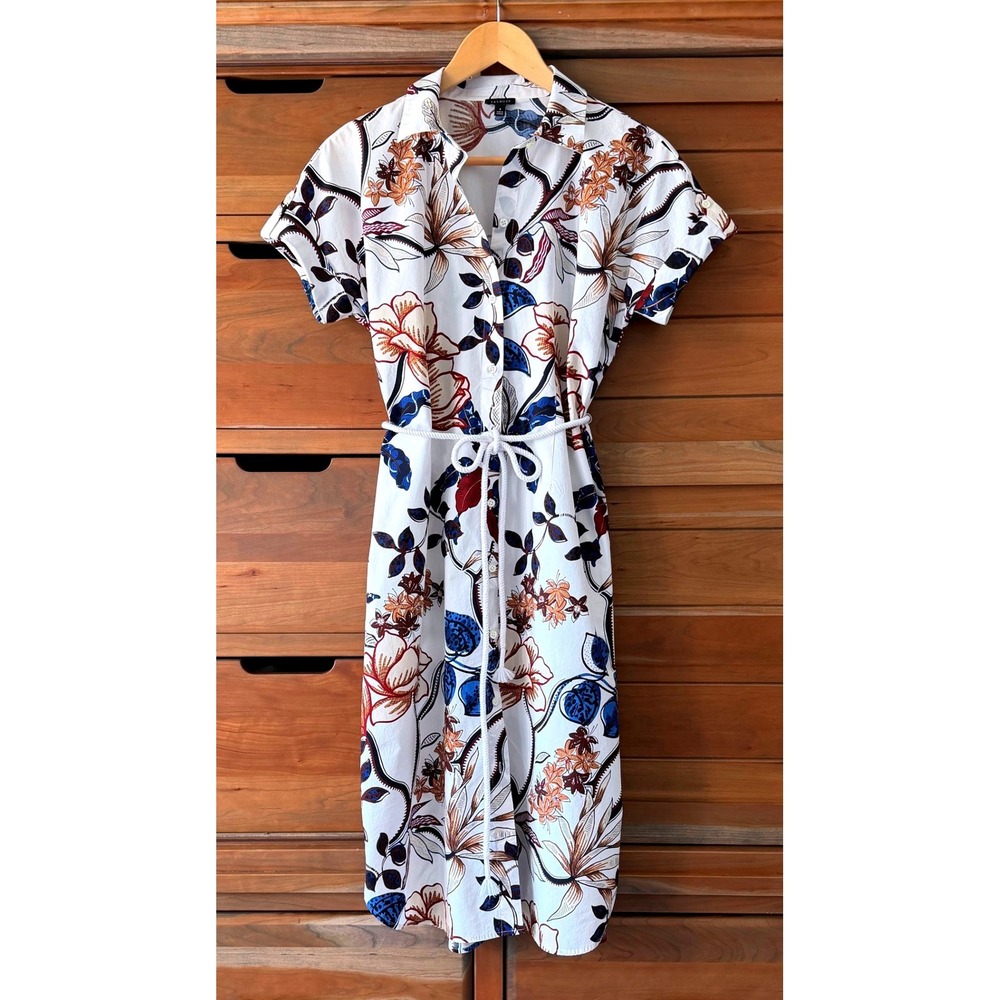Talbots Size 4 Modern Poplin Midi Shirtdress Verdant Botanical Summer Cotton - Picture 2 of 5